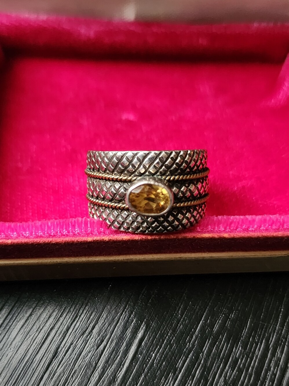 Vintage Native American Sterling 14k & Citrine Ring